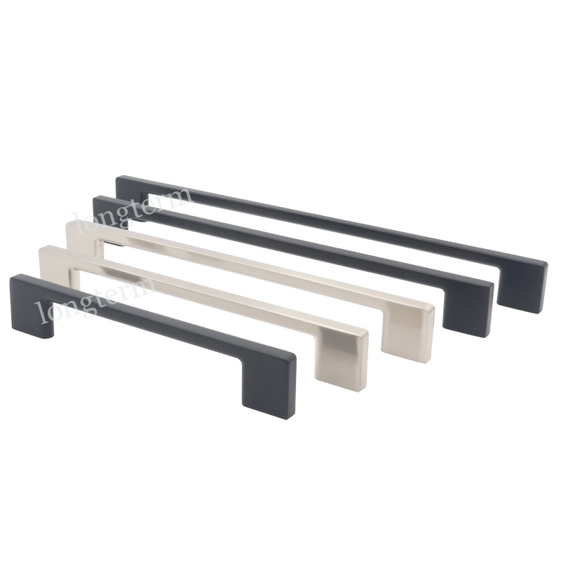 Modern Brushed Nickel Matte Black Zinc Alloy Furniture Hardware Pull Kitchen Closet Cabinet Door Drawer Handles