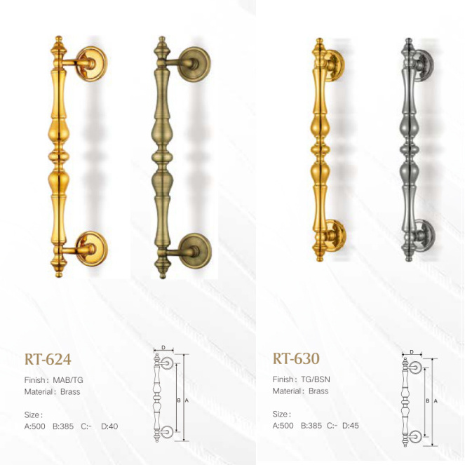 Main Entry Door Handle Set Luxury Gold Glass Door Push and Pull Handle Double Sided Knurled Brass Door Handle for Hotel Villa