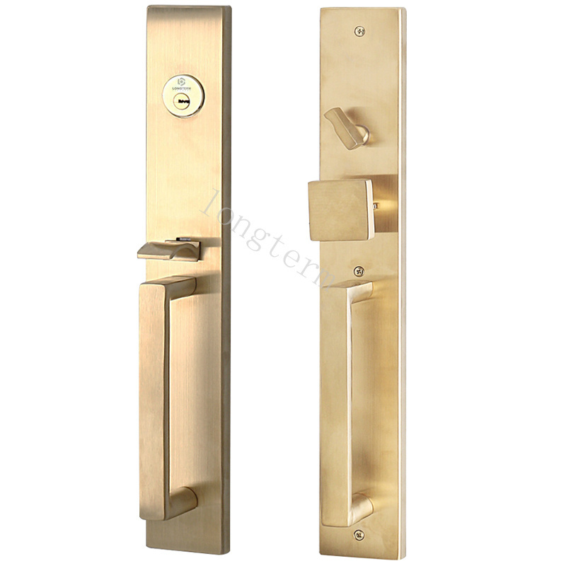 Strong SUS304 Long Plate Door Handle Luxury Big Security Mortise Lock Stainless Steel Door Handle Lock for Villa