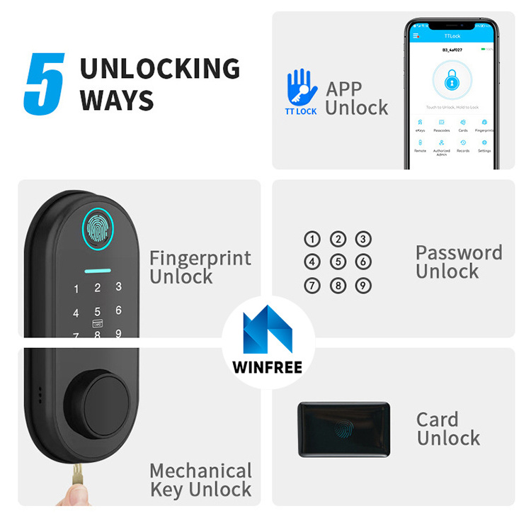 Deadbolt Smart Front Door Lock Digital Security WiFi Door Lock Biometric Fingerprint Smart Door Lock with Ttlock Alexa Card Key