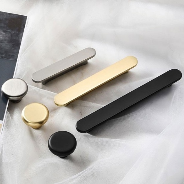 Zinc Alloy Kitchen Cabinet Hardware Brass Gold Round Drawer Handles and Knobs for Furniture Matt Black Cabinet Door Pull Handle