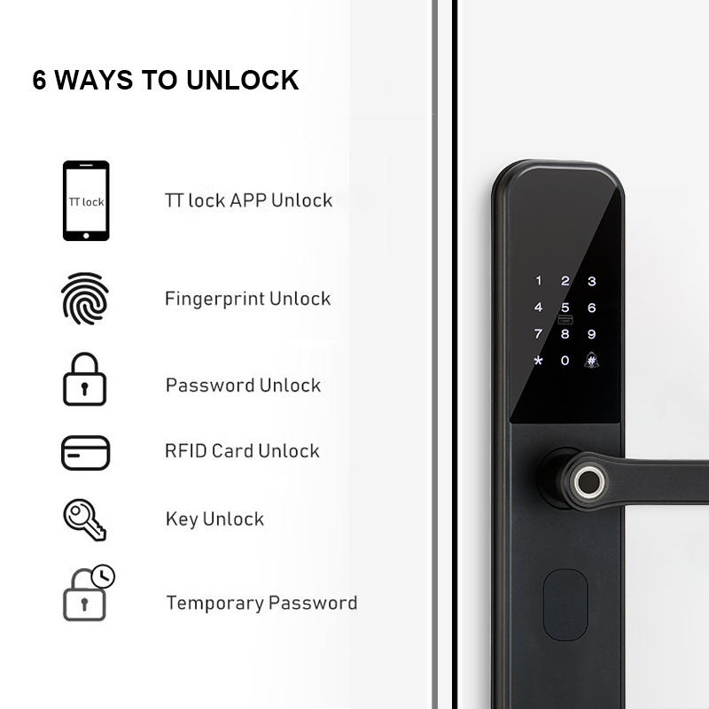 Security Electronic Digital Door Lock Safe Home Biometric Fingerprint Handle Deadbolt Smart Lock with Ttlock App Card CodeKeys