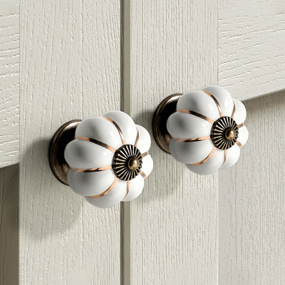 Antique Vintage Porcelain Glazed Pumpkin Wardrobe Knobs Decorative Ceramic Door Knobs Cabinet Pull Handle for Drawer