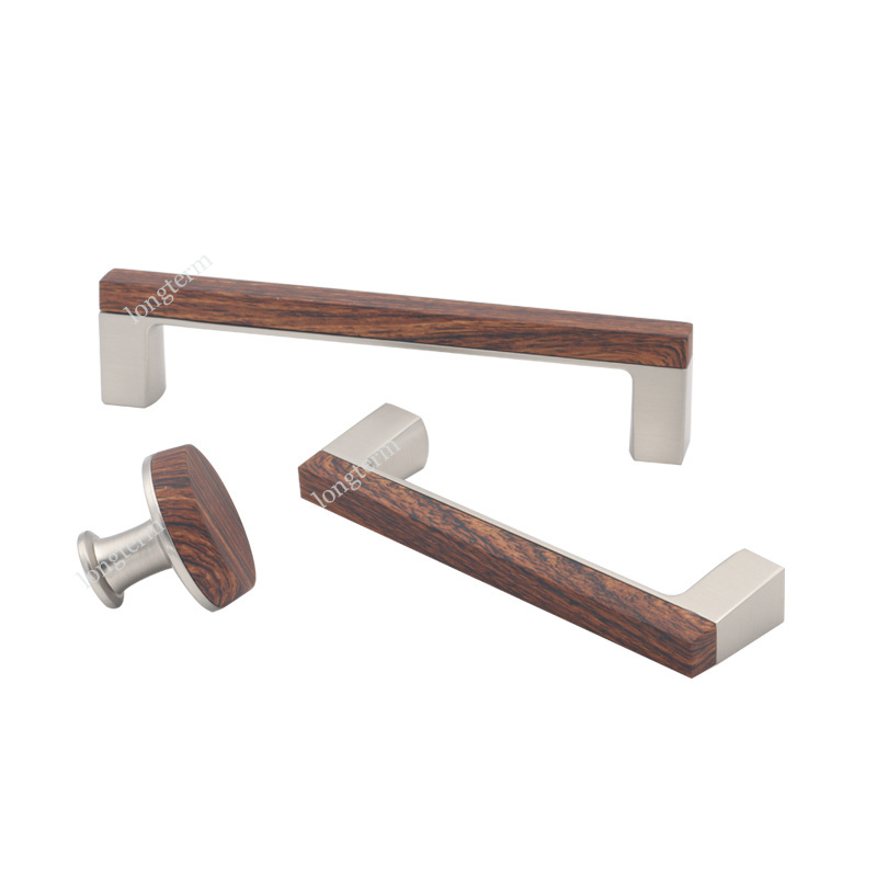 Zinc Alloy Handle Kitchen Cabinet Hardware Drawer Pull Brushed Satin Nickel Wood Grain Cabinet Knobs and Handles for Furniture