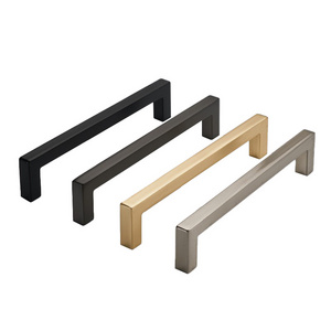 High Quality Zinc Alloy Square Long Wardrobe Door Drawer Pull Handle Kitchen Cabinet Hardware Gold Black Furniture Handles