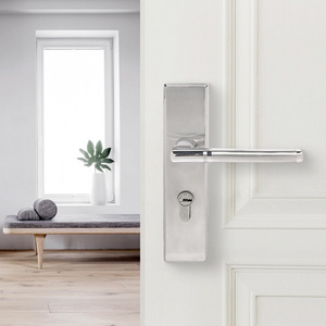 Household Main Entrance Door Long Plate Stainless Steel Door Handle Panel Lock Apartment Home Door Keys and Handles with Lock