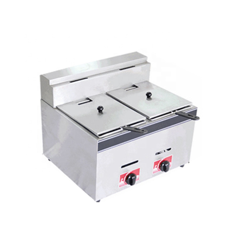 Commercial Restaurant Stainless Steel Double Tanks Gas Deep Fryer /LPG Gas Chips Fish Deep Fat Fryer For Sale