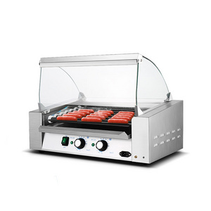 Hot Sale Rotating Automatic 11 Roller Hot Dog Grill / Sausage Maker Machine With Glass Cover