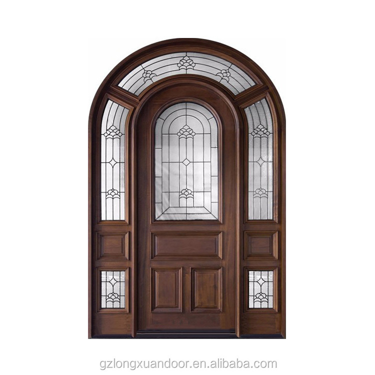 2023 classical Wooden arch church front door exterior walnut wood carving door  for house