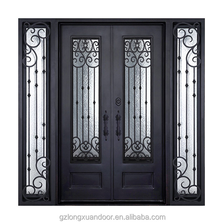 Front door high quality glass wrought iron door for exterior