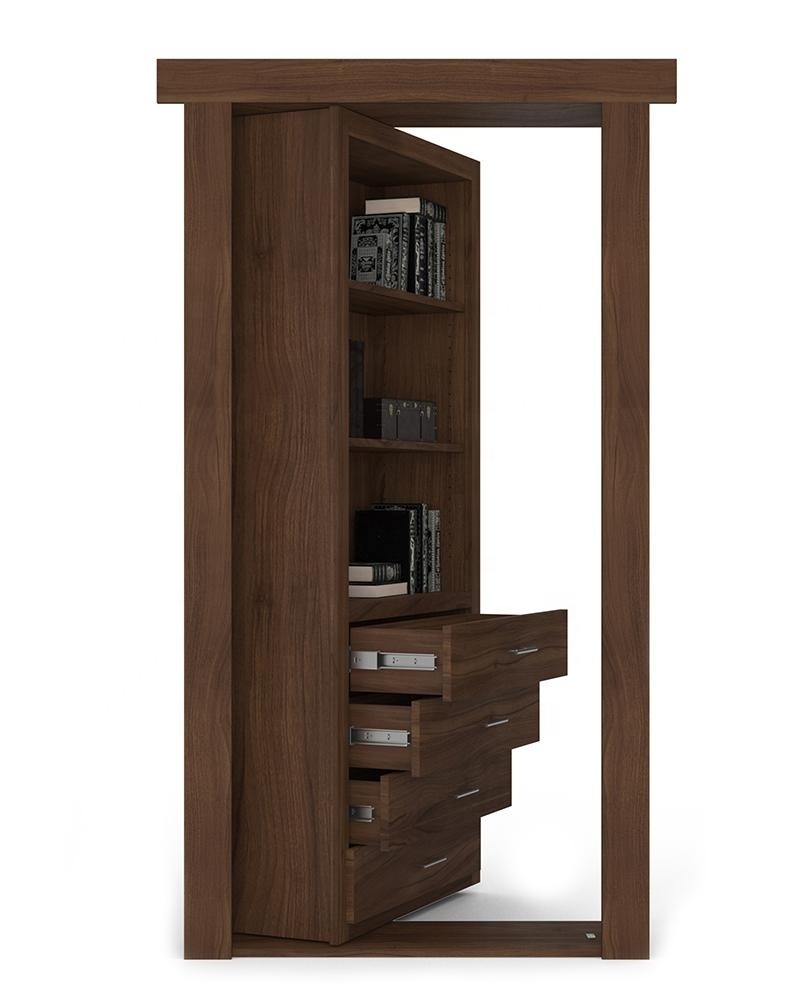 Thailand wood with cabinet and bookshelf door design interior swing secret hidden murphy door