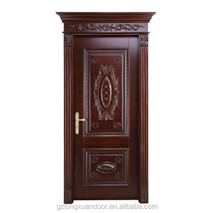 Classic solid wood flower carving indian main wooden roman pillar single front door designs