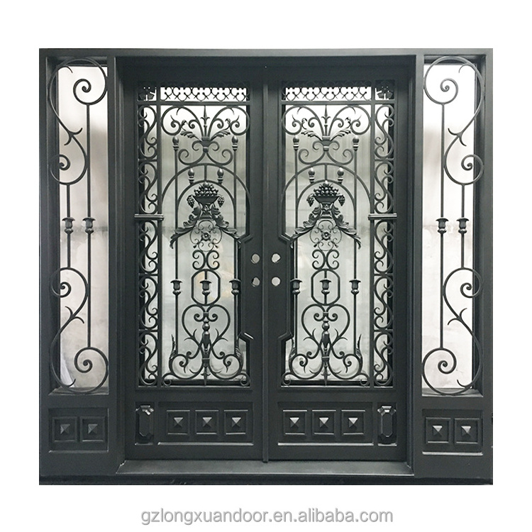 Front door high quality glass wrought iron door for exterior