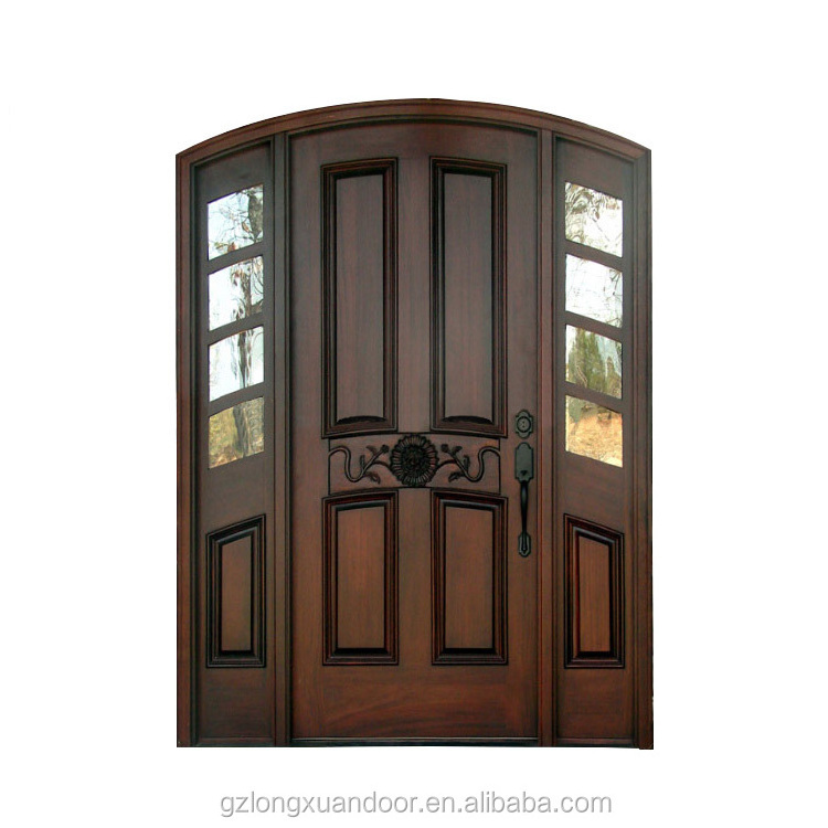 Modern style swing arch double doors teak wood glass door design