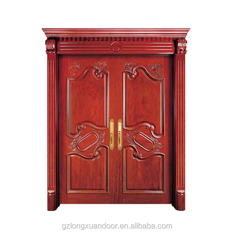 Modern style swing arch double doors teak wood glass door design