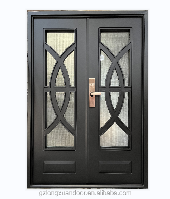 high good quality Modern main  exterior door grill design wrought iron double gate design metal wrought iron door