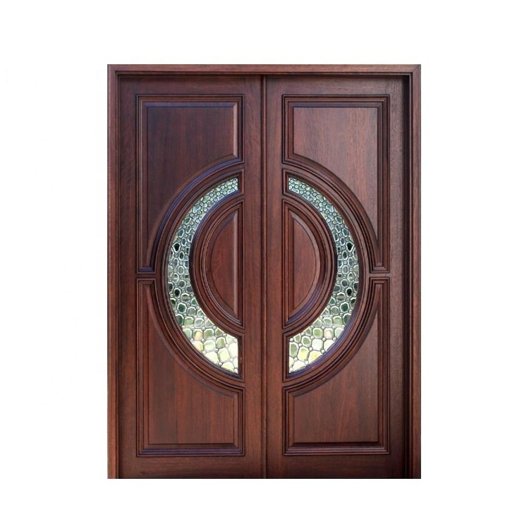 meranti timber frame indoor Wood mahogany solid front Doors Security Wooden  Exterior prehung Entry Wood craft glass double Door