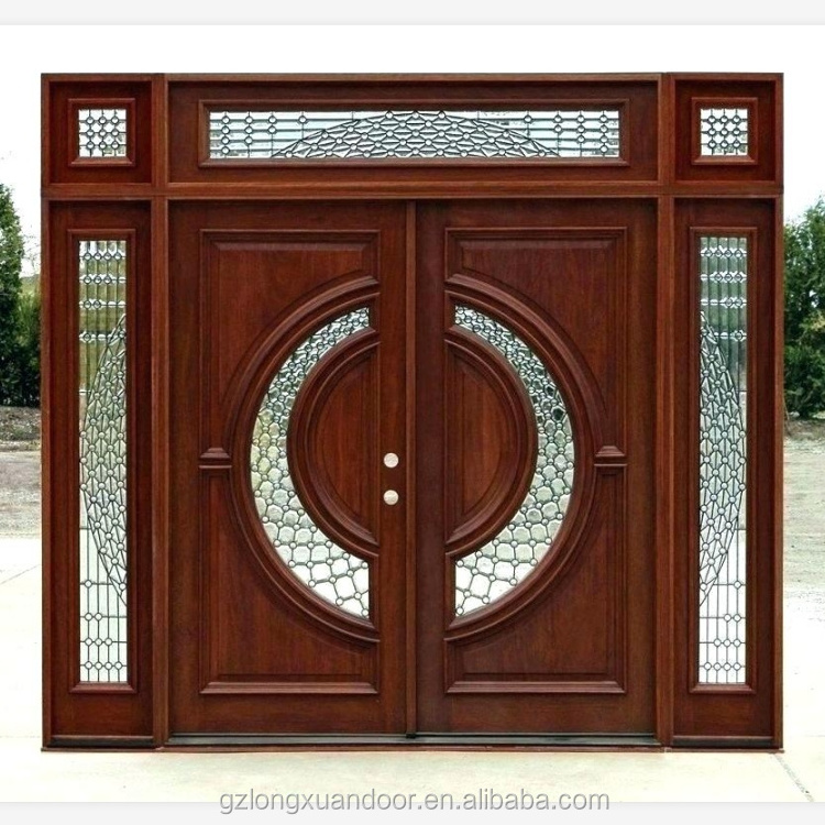 meranti timber frame indoor Wood mahogany solid front Doors Security Wooden  Exterior prehung Entry Wood craft glass double Door