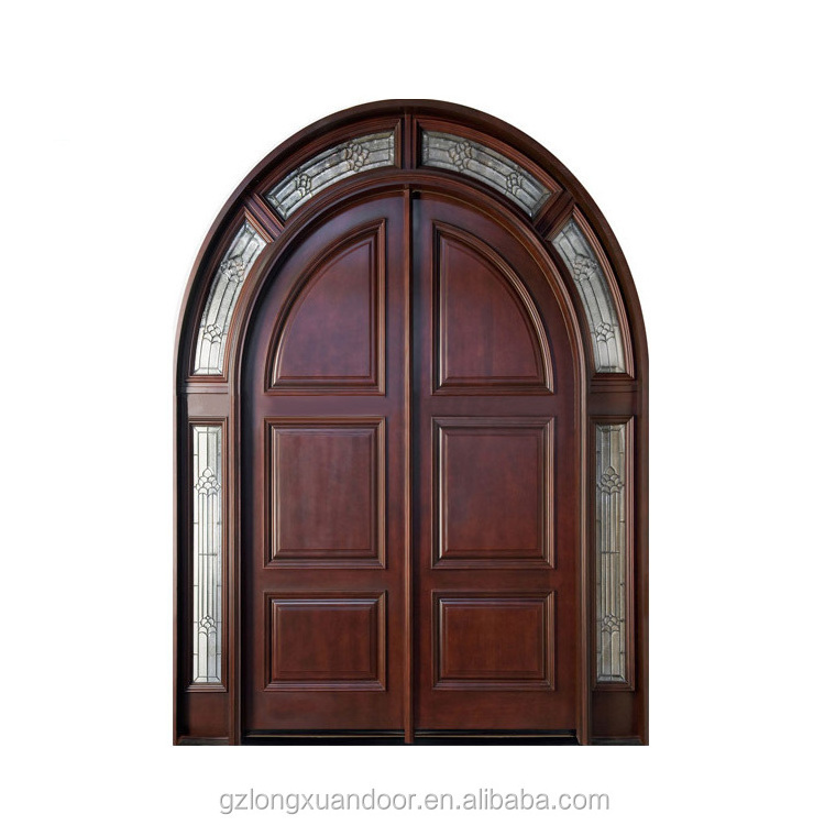 2023 classical Wooden arch church front door exterior walnut wood carving door  for house