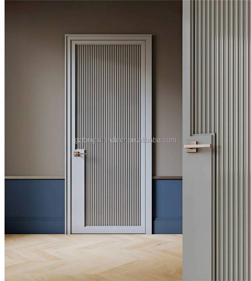 The newest German type splicing bedroom room door modern design vertical lines veneer wood plywood MDF internal interior door