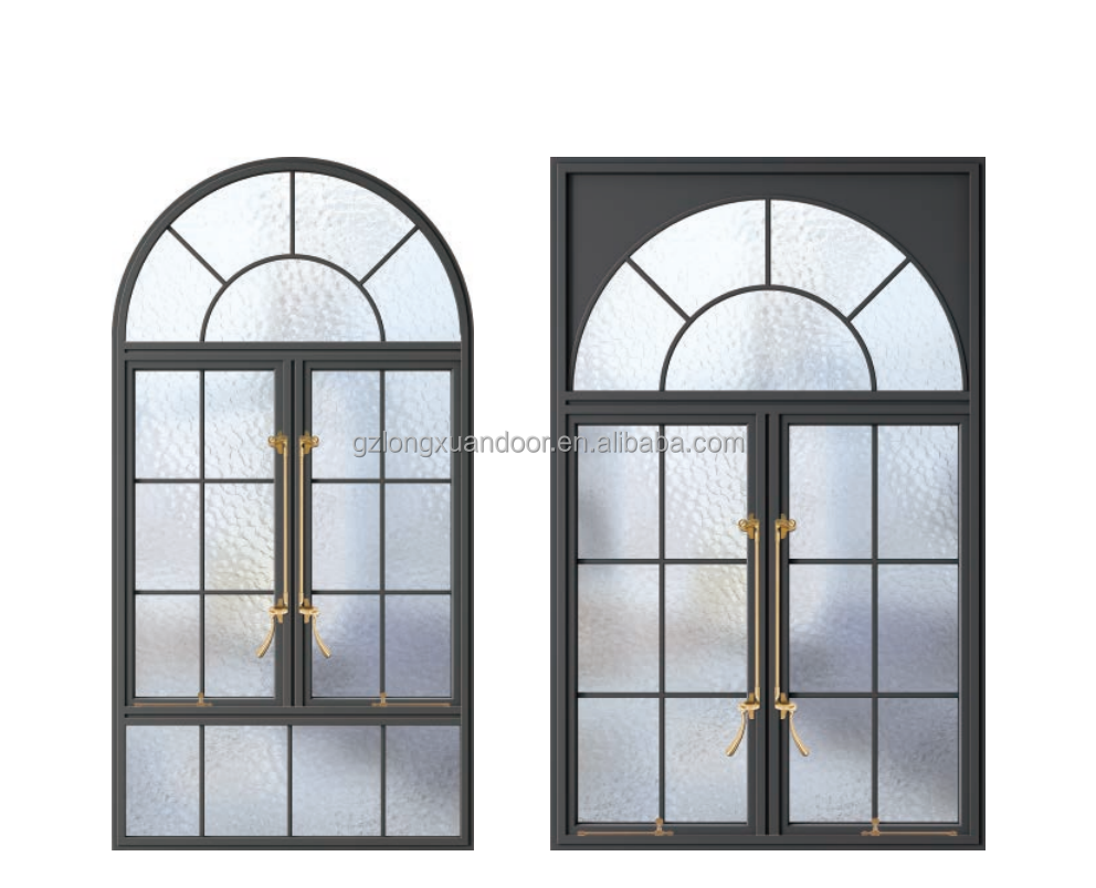 arched Black French frameless double hung sliding doors aluminum doors and windows