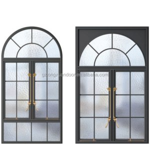 arched Black French frameless double hung sliding doors aluminum doors and windows