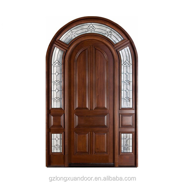 2023 classical Wooden arch church front door exterior walnut wood carving door  for house