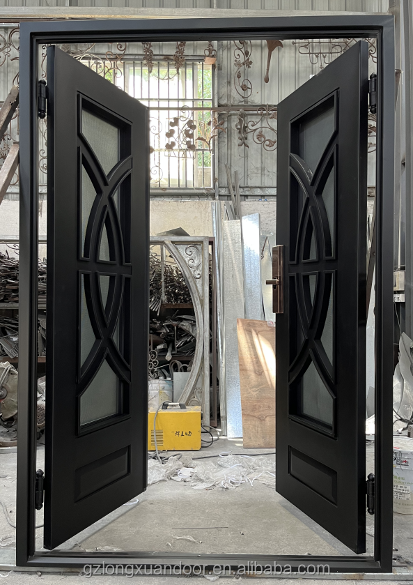 high good quality Modern main  exterior door grill design wrought iron double gate design metal wrought iron door