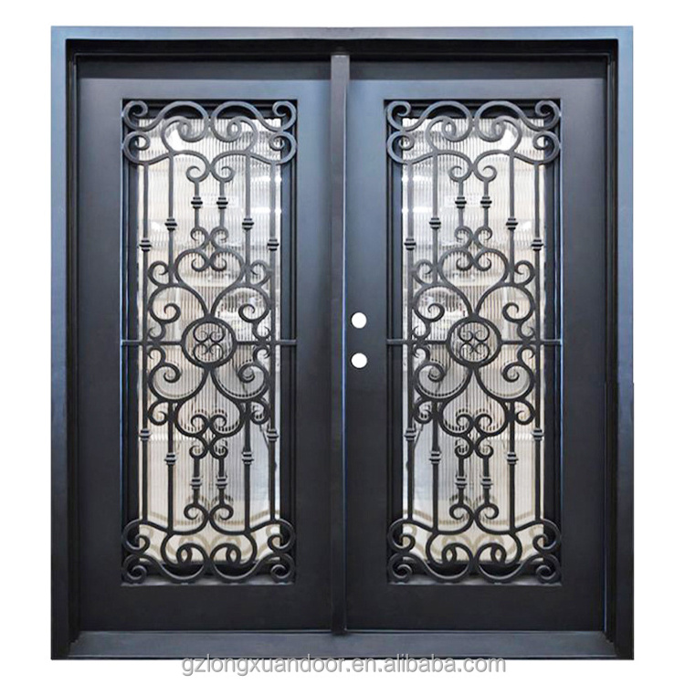 Front door high quality glass wrought iron door for exterior