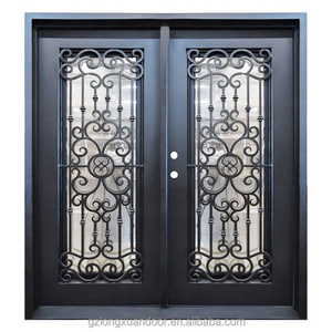 Front door high quality glass wrought iron door for exterior