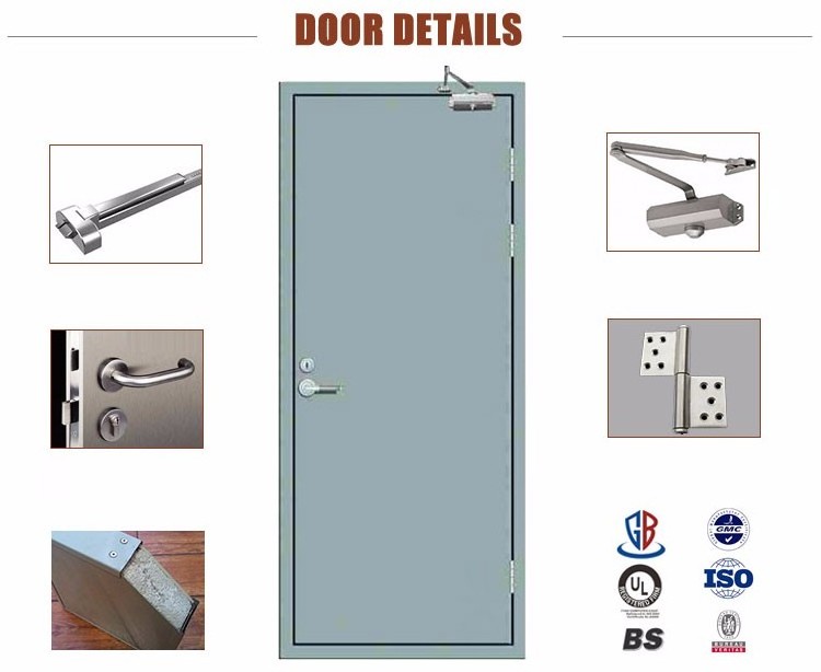 panic bar door closer outdoor fire resistant  certificate 20 30 60 90 120 steel door commercial metal fire rated door