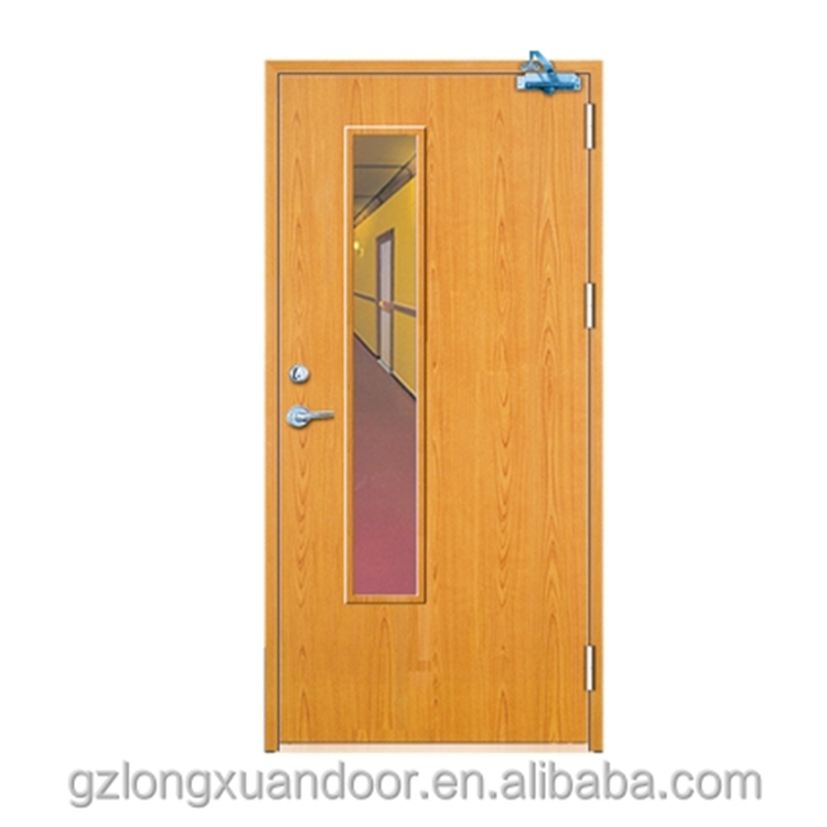 solid core wood glass  fire rate wood doors with  panic bar  closer for exit passage