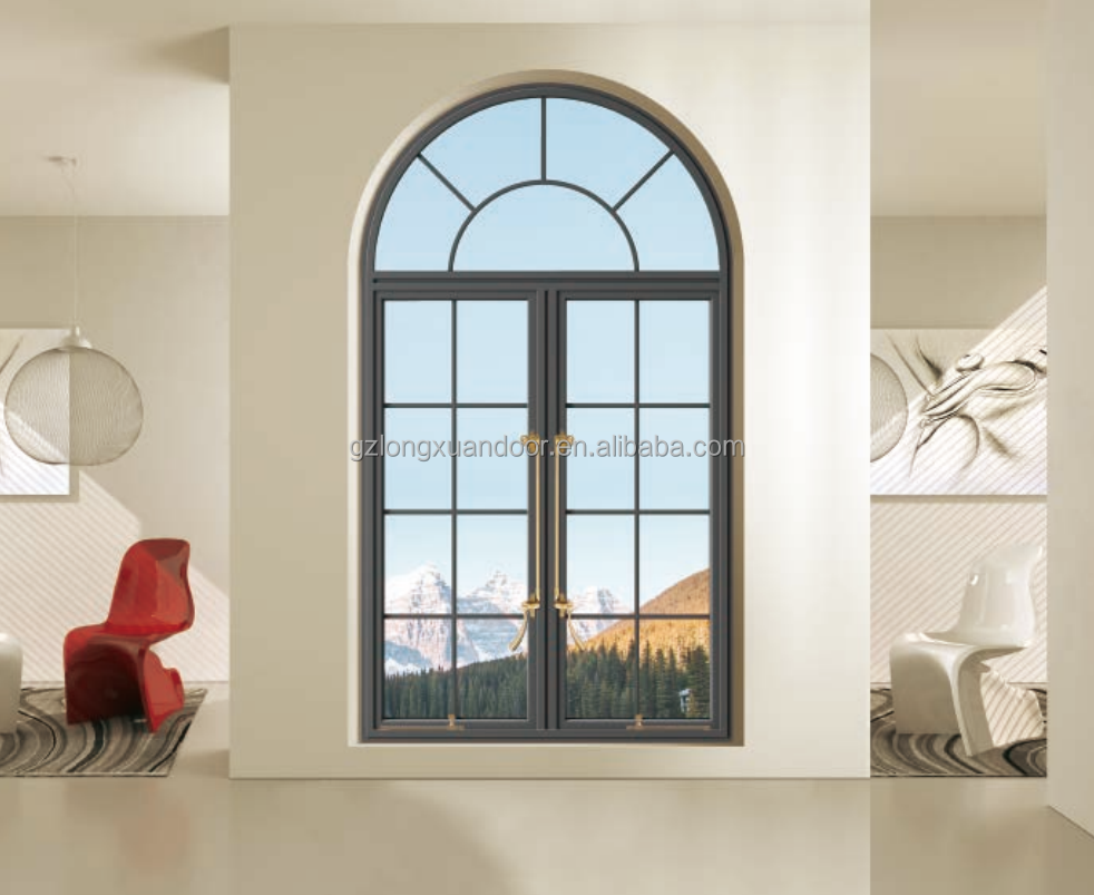 arched Black French frameless double hung sliding doors aluminum doors and windows