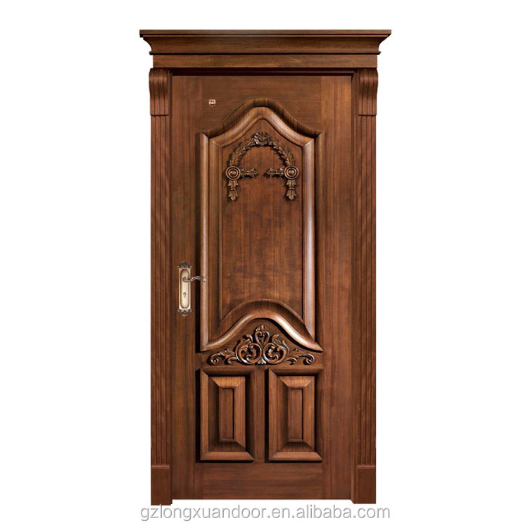 PU paint Classic style single door designs interior Parquet wooden Carved rounded door in for Entrance door