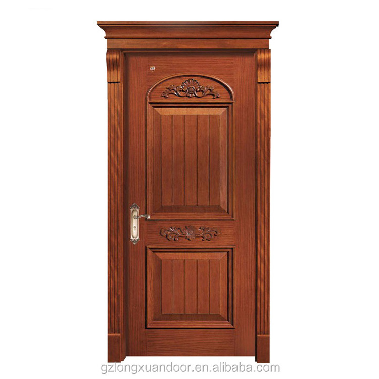 PU paint Classic style single door designs interior Parquet wooden Carved rounded door in for Entrance door