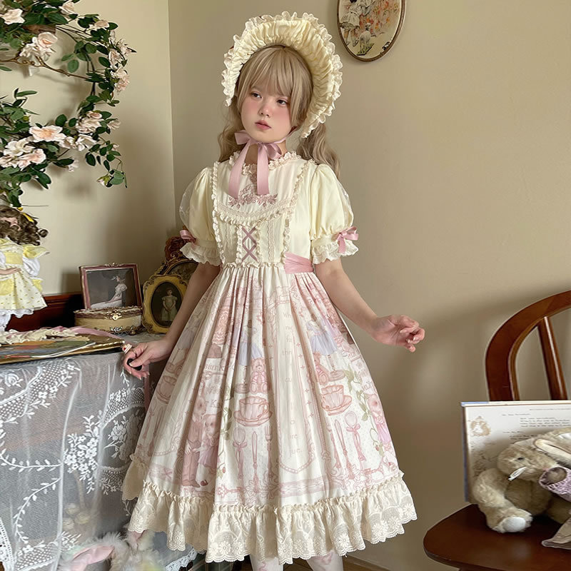 Dress sweet lolita  manufacturers lolita tea party OP Original design lolita doll lace print dress