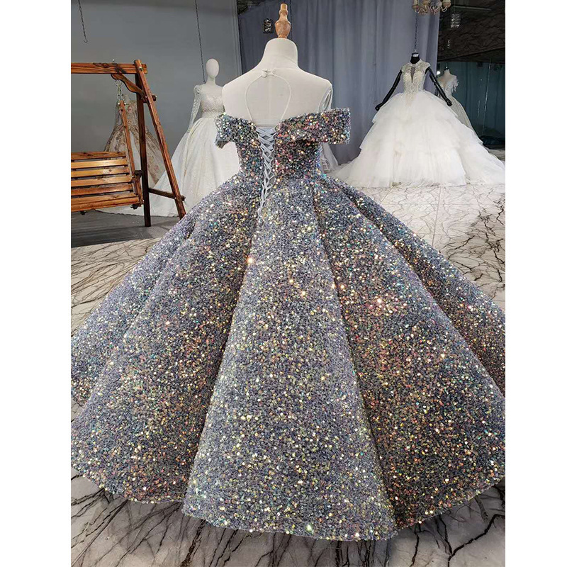 Children's catwalk  Princess dress pooper yarn high-end foreign style small host piano performance sequined children's dress