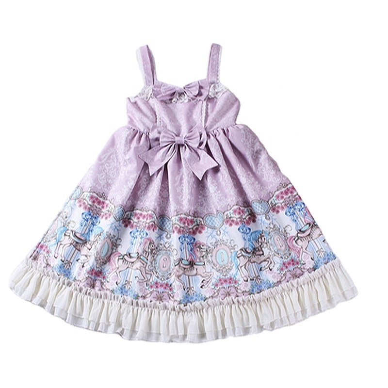 Japanese European Fashion Cosplay Costume Carousel Sleeveless Slip Waist Stitching Bow Tuxedo JSK Square Neckline Lolita Dress