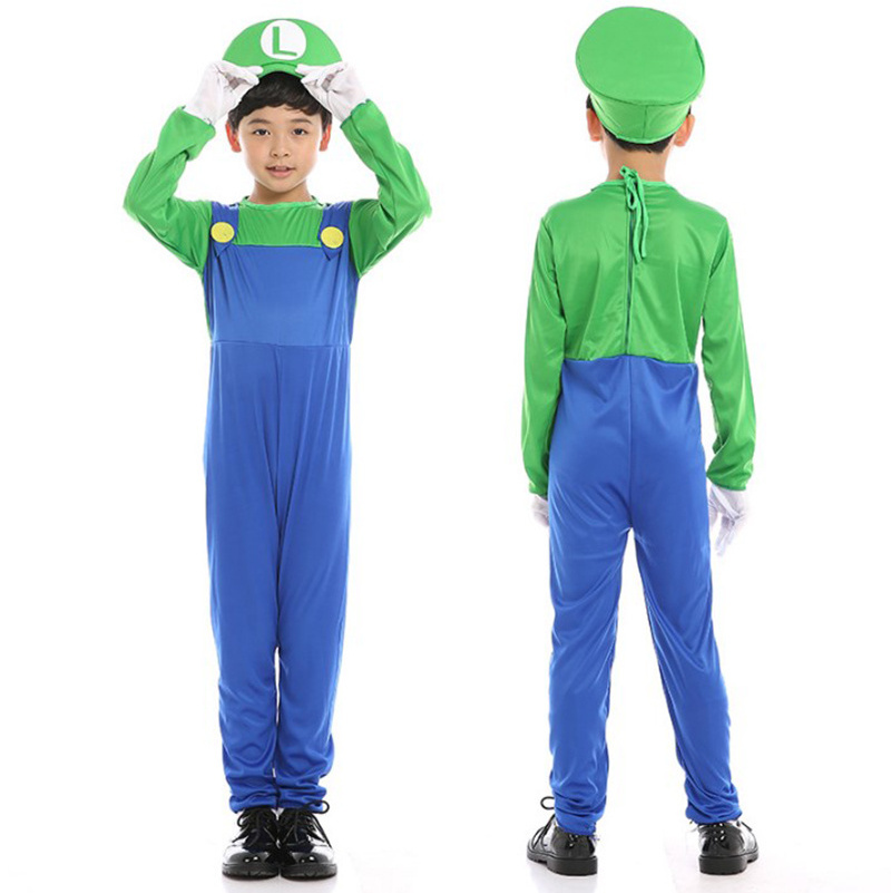 2022 Halloween super mario bros cosplay costume Luigi dress Cartoon Mario Christmas kids cosplay performance uniform