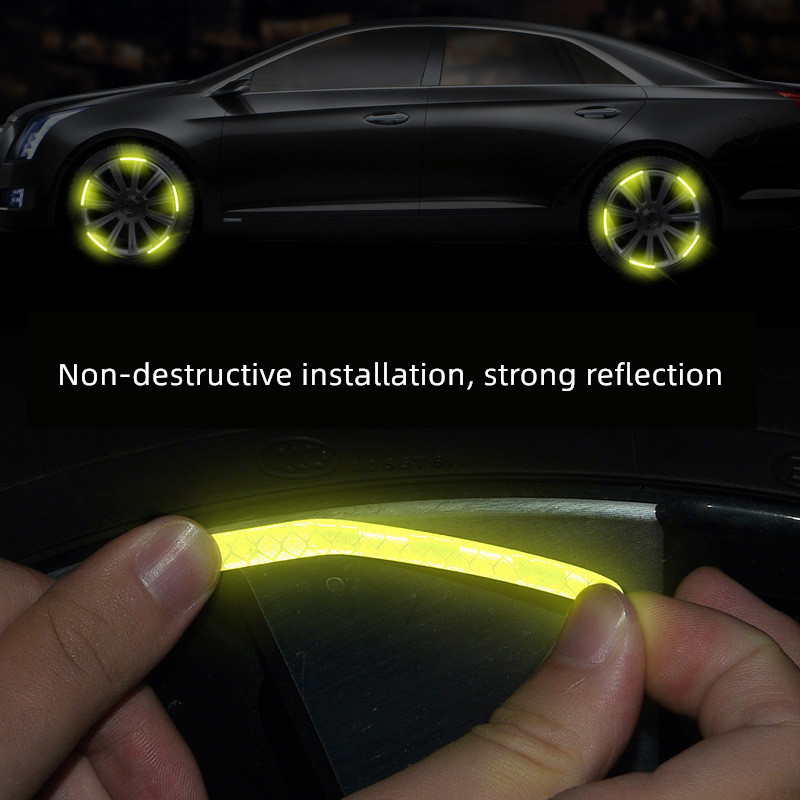 20pcs wheel hub decals reflective reflector strips tape rim stickers warning safety Scratch protector cover car logo