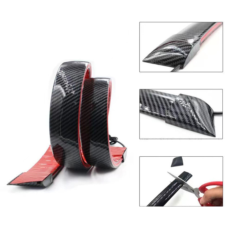 Universal Carbon Fiber Black Car Rear Roof Splitter Spoiler RGB Car Auto Tail Wing Lips Led Warning Lights Trim Strip