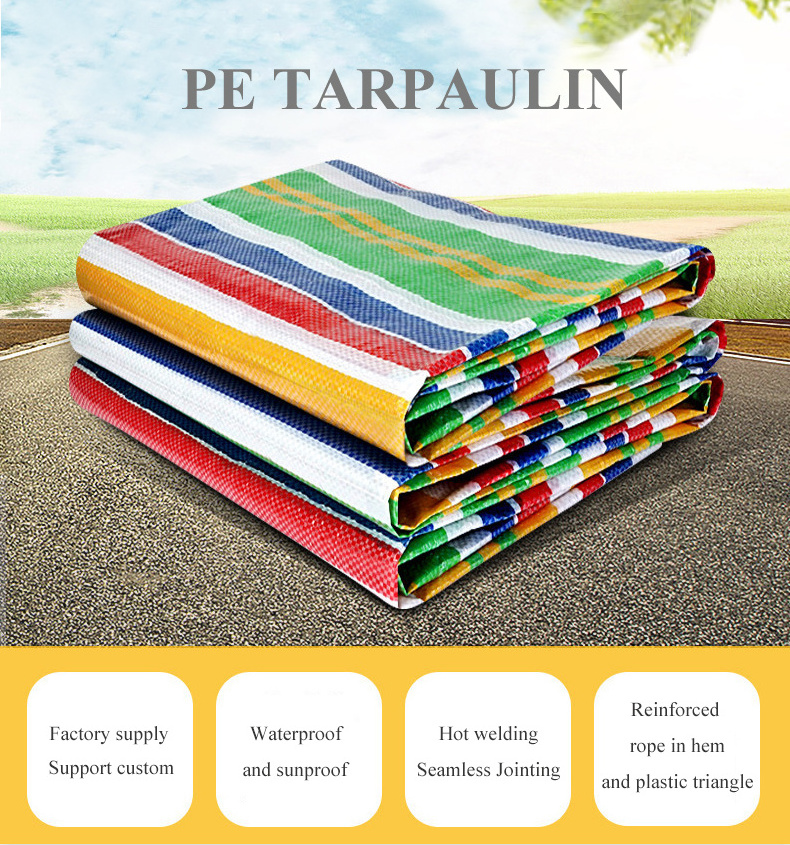 Waterproof 100g 115g Pe Tarpaulin Rainbow Color Stripe Tarp