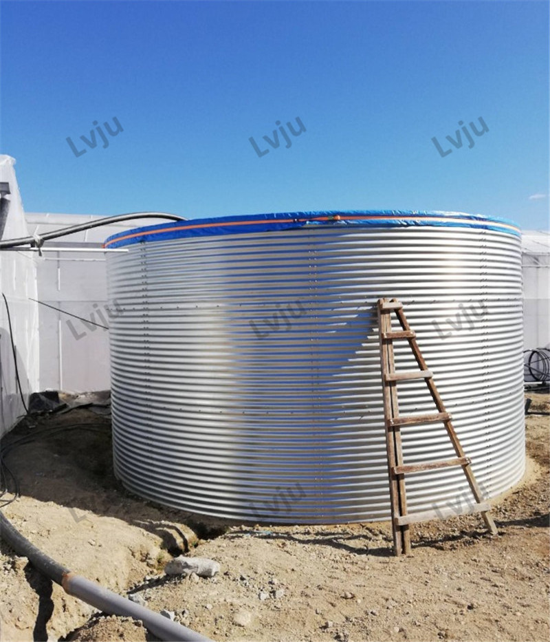 LVJU Custom Cistern Water Tank 10 m3 20 m3 Galvanized Round Water Pool Greenhouse Metal Farm Water Tank