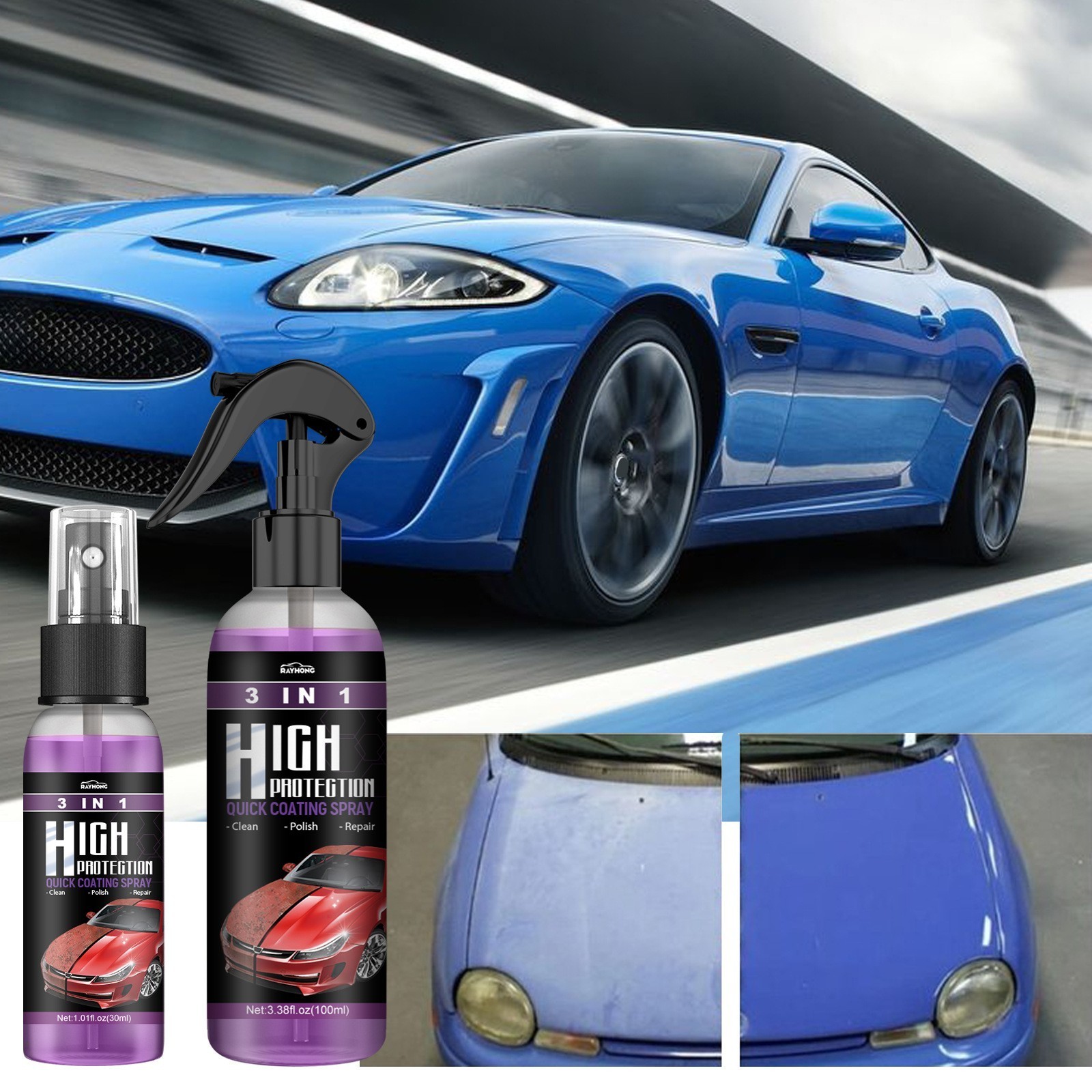 3 in 1 high protection quick car coating spray car wash spray sponge towel set car cleaner polishing repairing spray kit