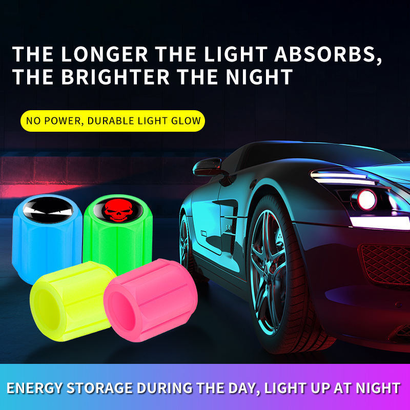 Fluorescent car tire valve stem caps glow in the dark Universal air dust covers plastic ABS materia for car truck bike