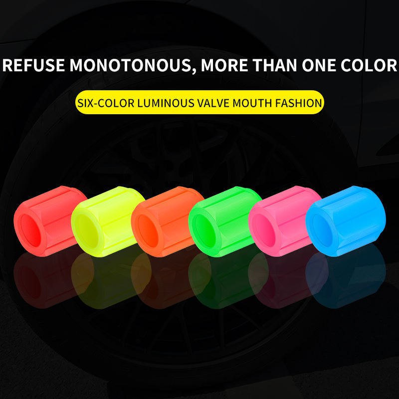 Fluorescent car tire valve stem caps glow in the dark Universal air dust covers plastic ABS materia for car truck bike