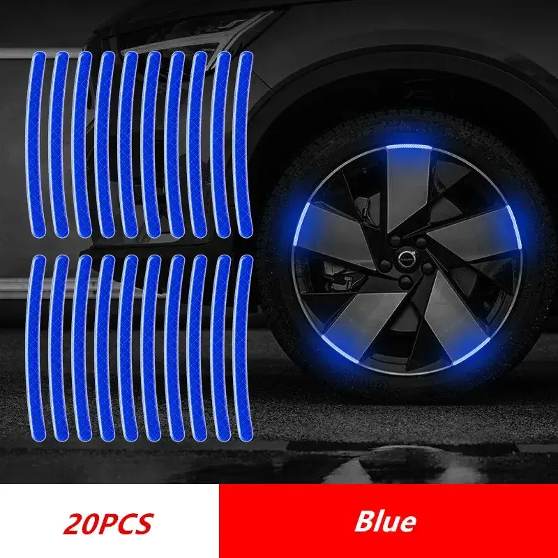 20pcs/set Universal Car Wheel Hub Sticker High Reflective Stripe Tape for Car Motorcycle Night Driving Safety Luminous Stickers