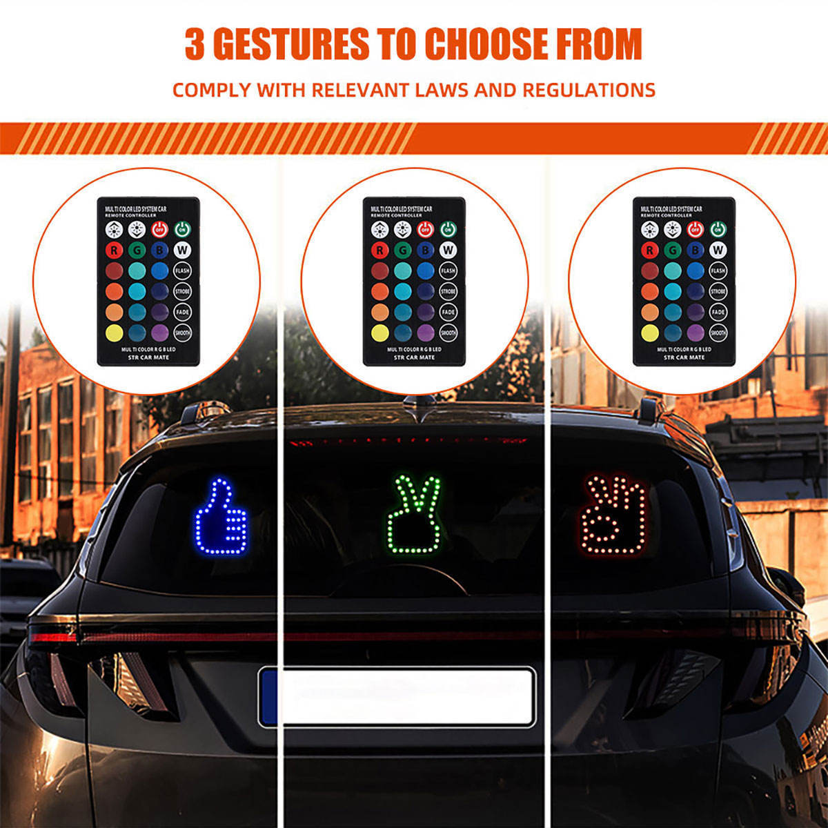 Remote Control Three Models Auto Car SUV Interior Rear Windshield LED Amber Middle Finger Warning Brake Gesture Light