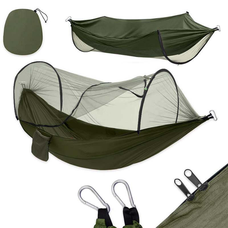 Camping Hammock with Mosquito Net Pop-up Parachute Lightweight Hanging Hammocks Tree Straps Swing Hammock