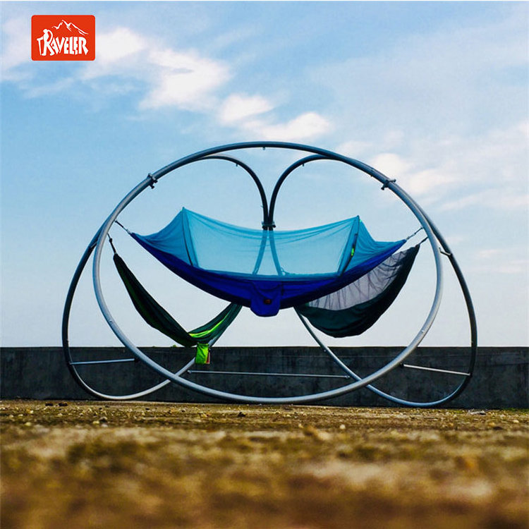 customize heavy circle swing hammock stand with steel stand with 3 rings for beach